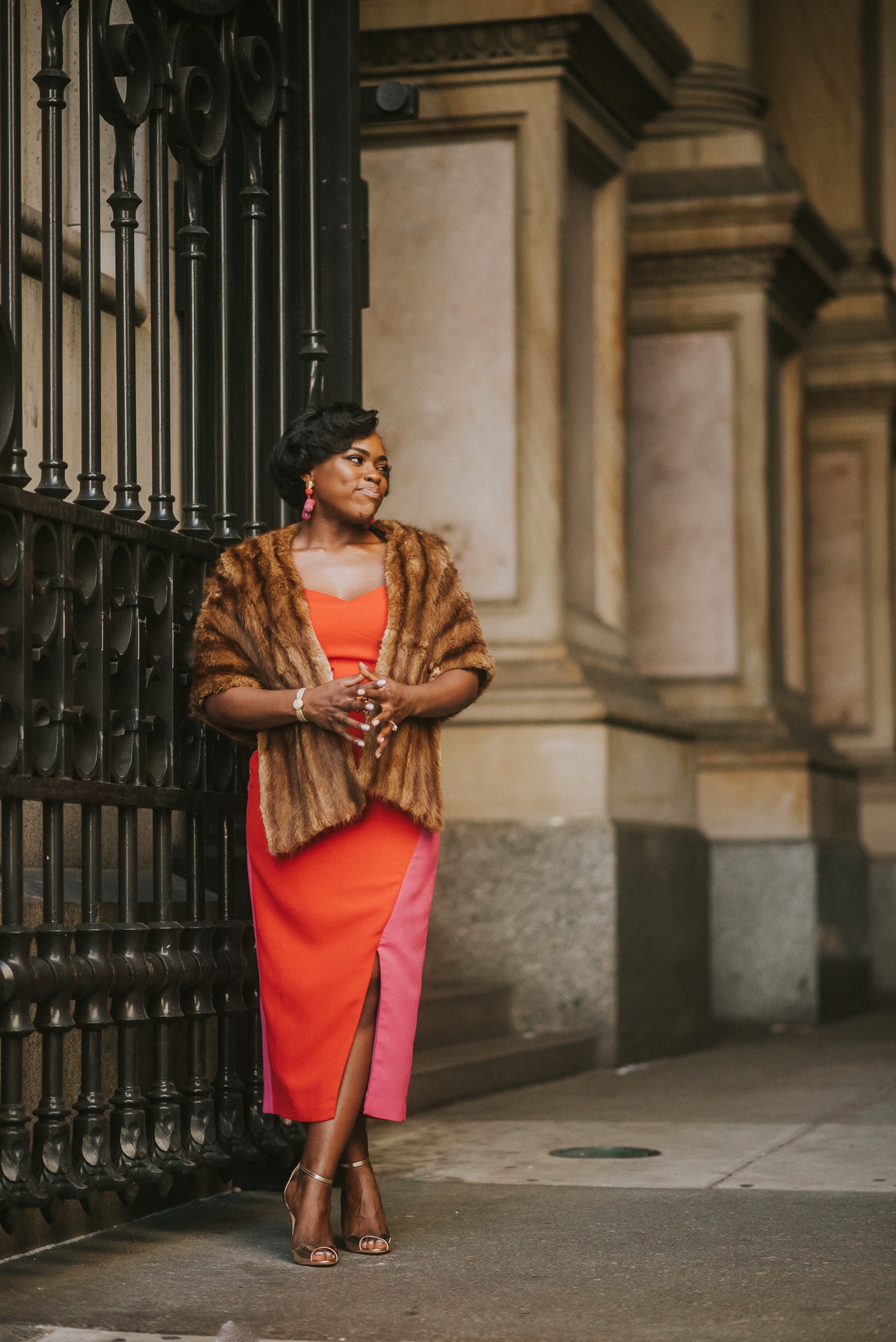 beautiful bride to be posed city hall engagement