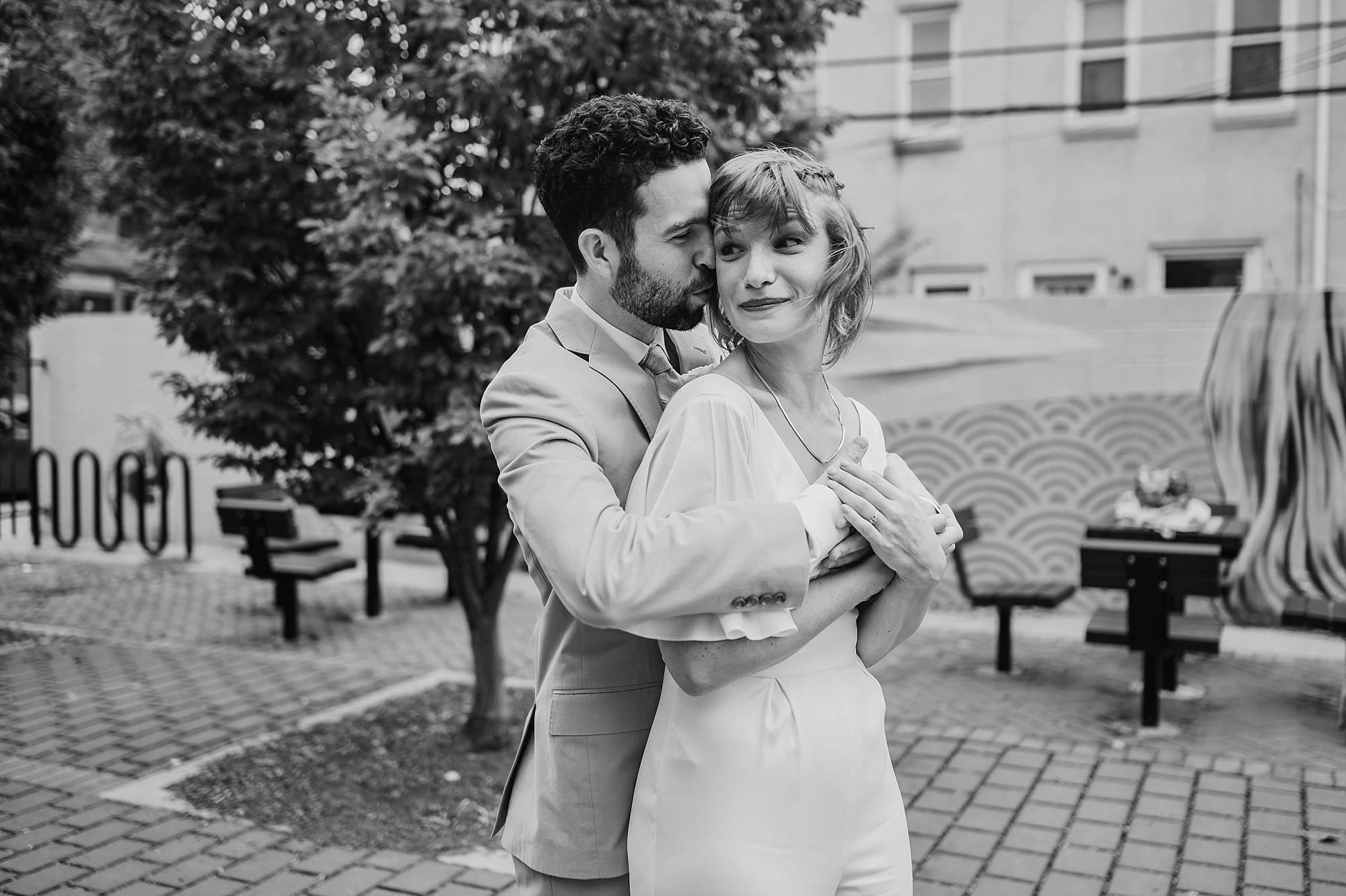 a cute black and white photo of a couple eloping in philadelphia