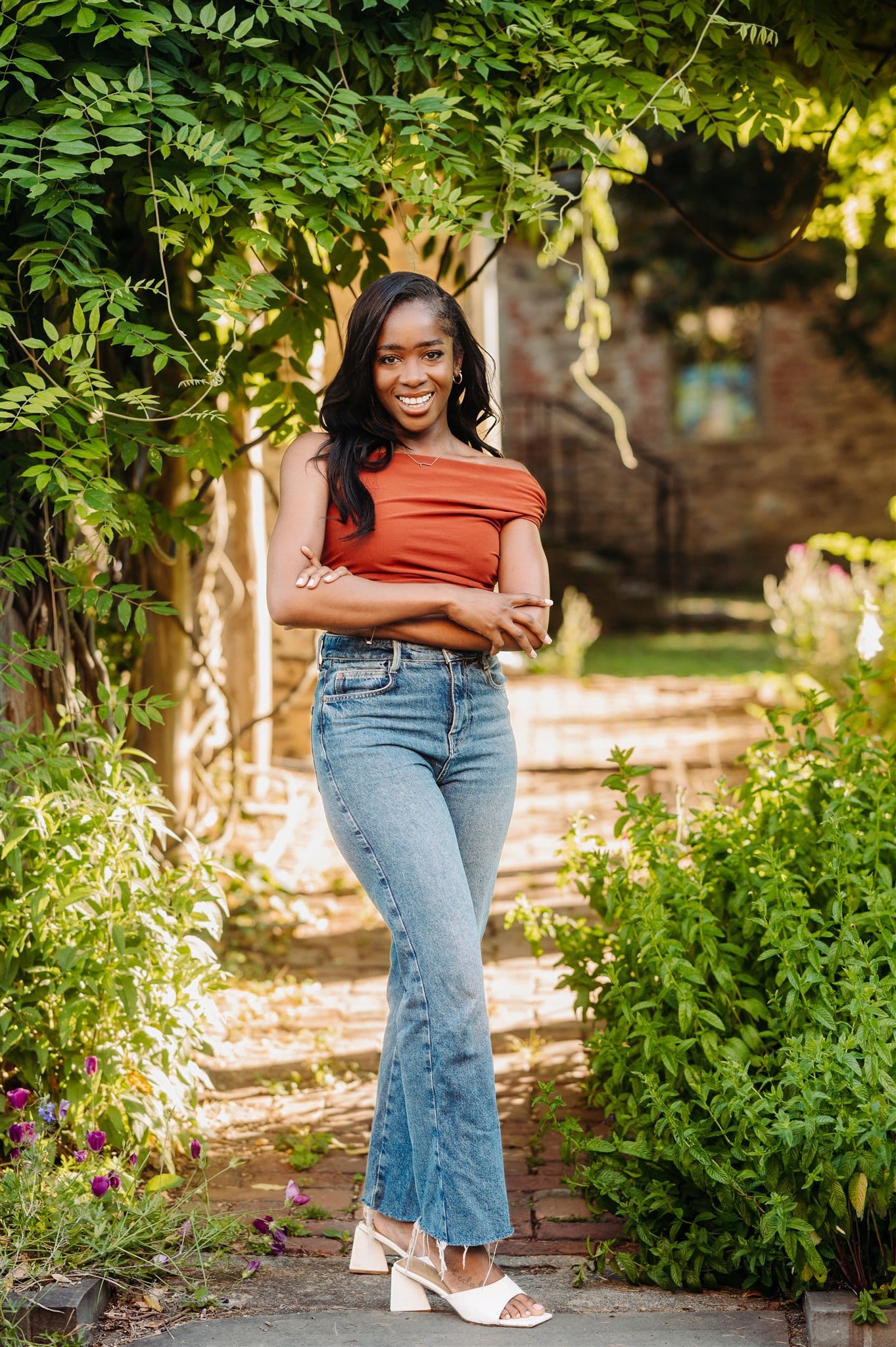 woman posing for headshots photography in philadelphia bartrams garden